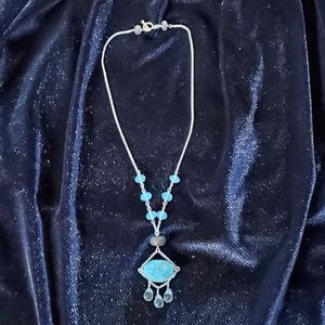 Sterling silver,turquoise,crystal, handmade jewelery boho drop necklace Beachy